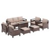 Sonkuki 8 Pieces Patio Sofa with Rectangle Fire Pit Table and Ottomans, Patio Conversation Couch with Cushion - 2 of 4
