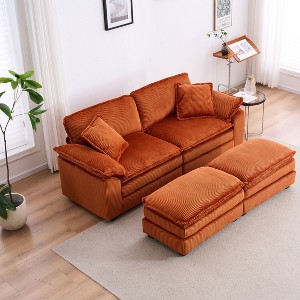 PAGED Corduroy Sofa Comfy Deep Seat Couch with 2 Back Pillows, 2 Toss Pillows and 2 Ottoman for Living Room, Home Office - 1 of 4