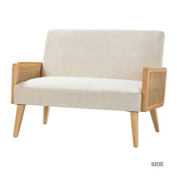 Criss  Velvet Loveseat  Rattan Armrest  2-Seater Tufted Back Sofa Contemporary Loveseat for Living Room  | Karat Home