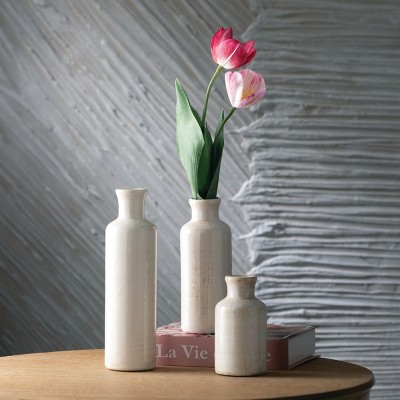 Set of 3 Small White Ceramic Bottle Vases