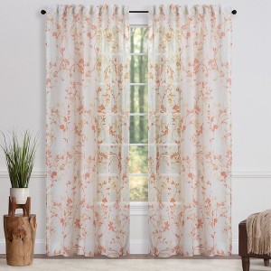 Chanasya 2pk Floral Textured Sheer Window Curtain Panels - Set of 2 - 1 of 4