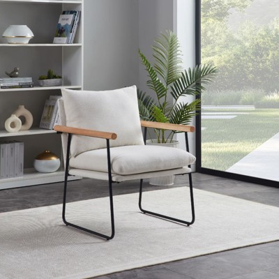 Syemin Accent Chairs Decorative Chair with Removable Cushion and Metal Stand for Living Room, Bedroom, Office, White, 26.6"*23.82"*32.87"