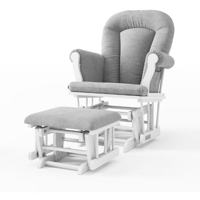 Child Craft Cozy Glider Rocker and Ottoman Set, Padded Cushion with Convenient Storage Pockets, Solid Wood Base & Frame