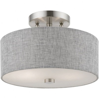 Urban Gray Fabric Drum Shade Semi-Flush Mount in Brushed Nickel