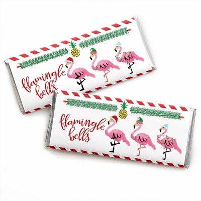 Big Dot of Happiness Flamingle Bells - Candy Bar Wrapper Tropical Flamingo Christmas Party Favors - Set of 24