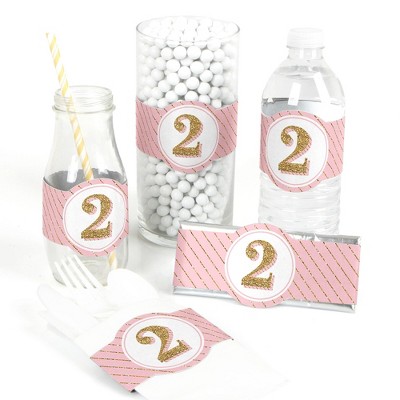 Big Dot of Happiness Two Much Fun - Girl - DIY Party Supplies - 2nd Birthday Party DIY Wrapper Favors & Decorations - Set of 15