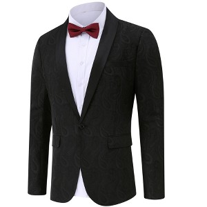 Men's Shawl Collar Tuxedo Suit Color Block Formal Blazer with Pocket Wedding Dinner Jacket - 1 of 4
