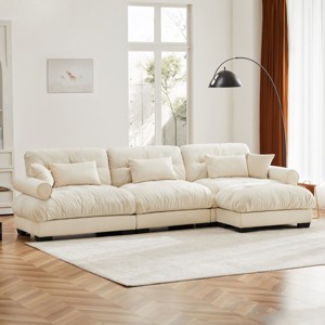 5 Pieces Sofa With Ottoman, 4 Seater Sectional Sofas Large With Waist Pillow And Throw Pillows, Large L Shape Sofa For Living Room-Cuddlewood - 1 of 4