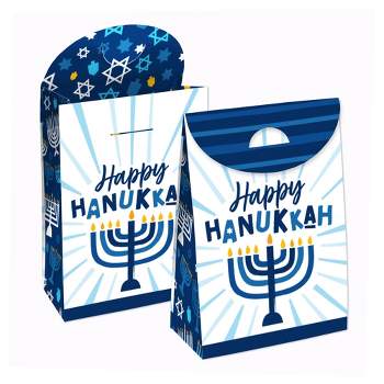 Big Dot of Happiness Hanukkah Menorah - Chanukah Holiday Gift Favor Bags - Party Goodie Boxes - Set of 12