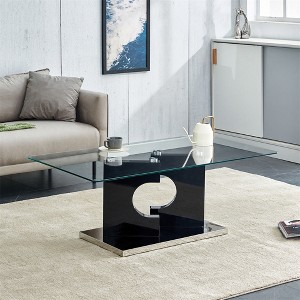 Rectangular Modern Stylish Coffee Table, Glass Table, With Tempered Glass Tabletop And Wooden Mdf Legs - 1 of 4