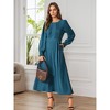 INSPIRE CHIC Women's Elegant Frilled Crewneck Midi Long Sleeve Pleated A-Line Flowy Dress with Pockets - 2 of 4