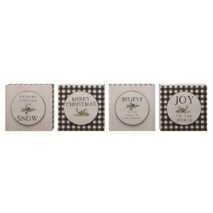 Transpac MDF Dimensional Plaid Block Set of 4 Christmas Home Decorations - 1 of 1