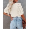 Womens Short Sleeve Lightweight Sweaters Crewneck Knit Pullover Tops with Crochet Sleeve Casual Crochet Blouse Shirt for Spring, Summer - 3 of 4