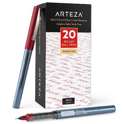 Arteza Roller Ball Pens, Red Ink, 0.5 mm Needle Point - 20 Pack (ARTZ-9288)