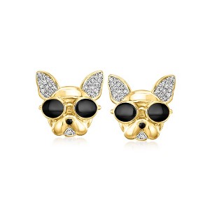 Ross-Simons 0.15 ct. t.w. Diamond Dog With Glasses Earrings in 18kt Gold Over Sterling - 1 of 3