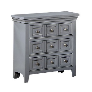 Royal Hampton 26 Inch Nightstand, 3 Panel Drawers, Gray Wood, Round Nickel Handles - 1 of 4