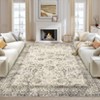 Vintage Machine Washable Rug for Living Room Non-Slip Non-Shedding Distressed Floral Printed Indoor Carpet - 2 of 4