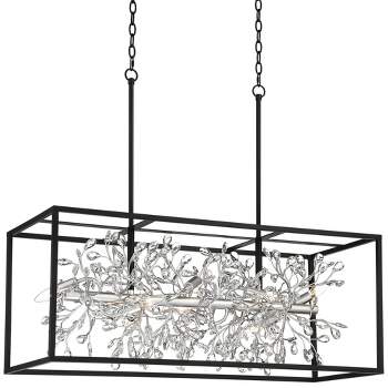 Possini Euro Design Carrine Black Silver Linear Pendant Chandelier 38 1/2" Wide Modern Clear Crystal 8-Light Fixture for Dining Room Kitchen Island