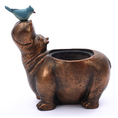 Brown Hippo and Blue Bird MGO Flower Pot Planter