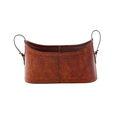 Rustic Leather and Wood Magazine Holder Brown - Olivia & May