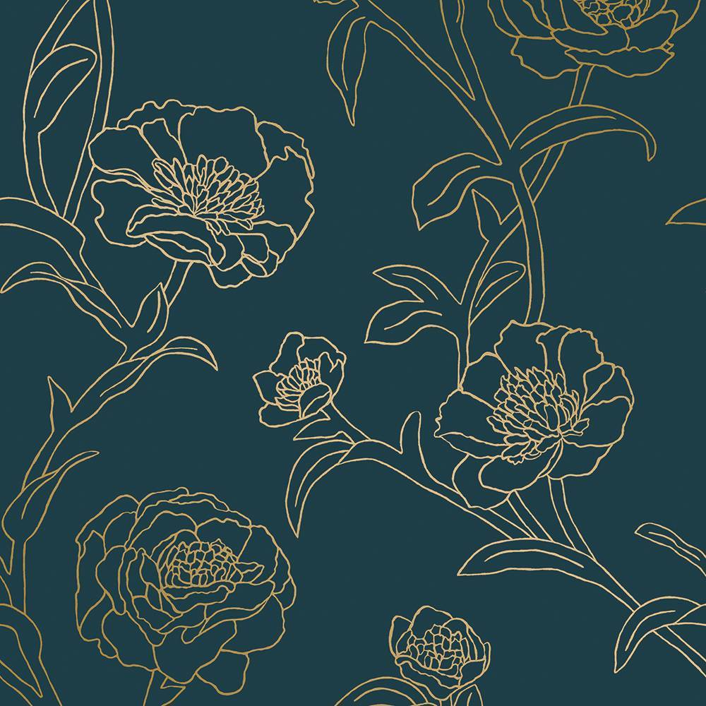 Photos - Wallpaper Tempaper & Co.® Peonies Removable Peel and Stick , Peacock Blue a