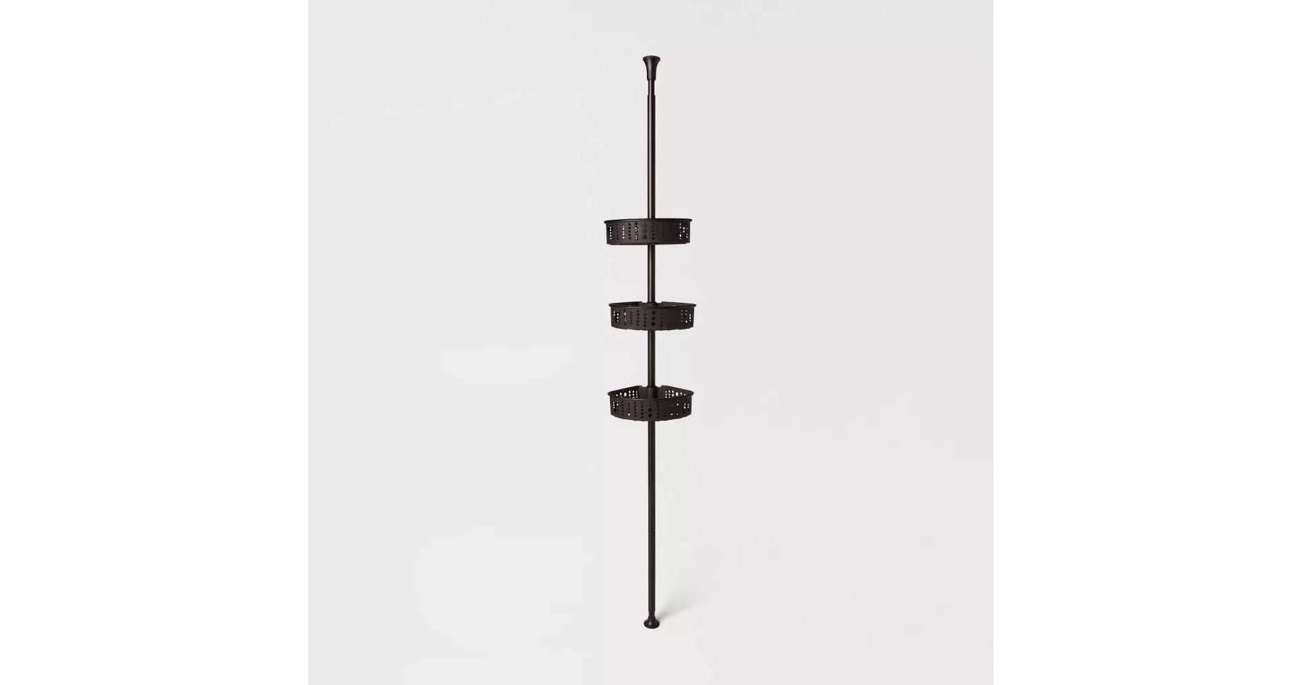 Steel Corner Tension Pole Caddy Matte Black - Room Essentials™: Adjustable Bathroom Organizer, Rust-Resistant Shower Shelf