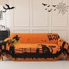Hachikiko Halloween Orange & Black Sofa Throw Blanket - Witch, Black Cat, Bats & "Trick or Treat" Pattern Couch Cover for Living Room - 2 of 4