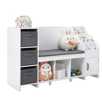 Trinity Kids Bookshelf with Reading Nook and Detachable Cushion with 3 Storage Organizer and Book Rack (White)