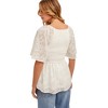 Knit & Lounge Women’s Smocked Peplum Blouse Textured Floral Fabric Flowy Flutter Sleeve Top - 3 of 4