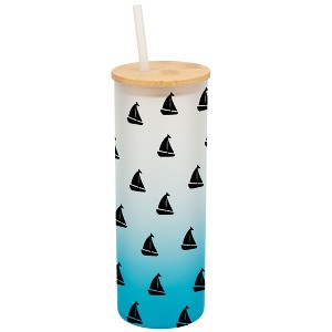Elanze Designs Nautical Sailboat Ocean Sea Life Wrap-Around Design 25 Ounce Frosted Gradient Glass On-The-Go Coffee Travel Skinny Tumbler Mug Cup, - 1 of 1