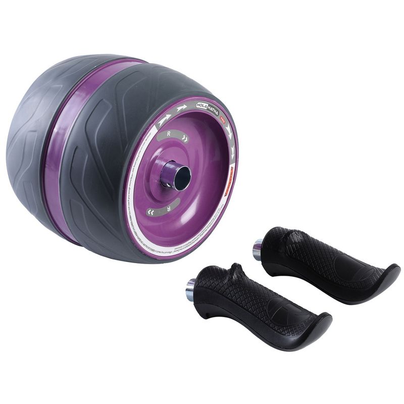 HolaHatha Portable Exercise Abdominal Core Building Workout Stainless Steel Non Slip Ab Roller Wheel with Knee Pad for Home Gym Fitness, Purple, 5 of 8