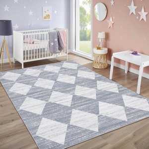 Washable Runner Rug, Modern Checkered Entryway Kitchen Rug Low Pile Soft Trellis Bathroom Carpet Front Door Mat - 1 of 4