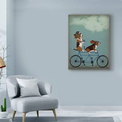 Basset Hound Tandem Ride Canvas Art in Blue and Brown
