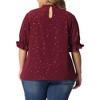 Agnes Orinda Women's Plus Size Bling Pleated Keyhole Back Star Print Puff Sleeve Blouses - 4 of 4