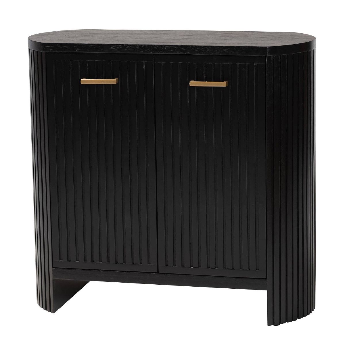bali & pari Keshet Fluted Wood Storage Cabinet 2-Door with Vertical Slat Panels Black