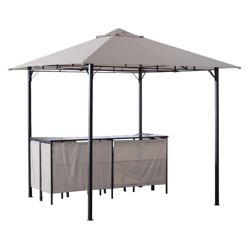 Outsunny 8' x 8' 3-Piece Patio Bar Set with Gazebo Canopy 2 Bar Stools and Bar Table with Storage Shelf for Poolside, Backyard, Garden, 4 of 9