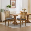Full Solid Wood Rattan-Back Dining Chair Set of 2, Upholstered Matte Linen Cushion, Rustic Natural Dining Room and Café Chair-- Frevyn - 2 of 4