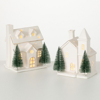 7.5H and 9H Sullivans Lighted Porcelain Gnome - Set of 2, White