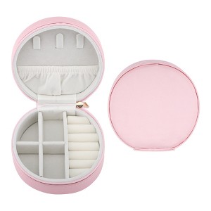 REGALWOVEN PU Leather Mini Portable Compact Round Jewelry Box Display Holder - 1 of 4