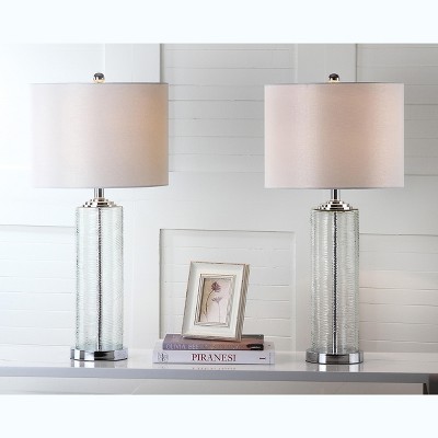 Grant 29" Clear Glass Table Lamp Set with White Cotton Shade