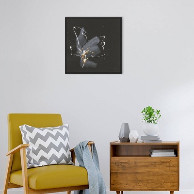 22" x 22" Black and Gold Abstract Floral Framed Canvas Wall Art