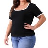 Agnes Orinda Women's Plus Size Color Block Square Neck Short Sleeve Slim Fit Knit Casual T-Shirt - 2 of 4