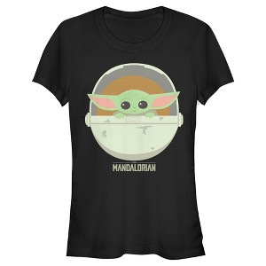 Juniors Womens Star Wars The Mandalorian The Child Cartoon Art Bassinet T-Shirt - 1 of 3