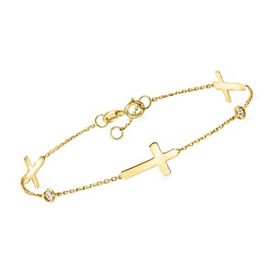 Ross-Simons 14kt Yellow Gold Cross Station Bracelet With Diamonds