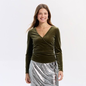 Women's Velvet Wrap Top - A New Day™ Forest Green - 1 of 4