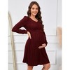 Women's Maternity V Neck Dress Long Sleeve Rib Knit Midi Dress Photoshoot Baby Shower Sweater Fall Dresses Burgundy M - 3 of 4