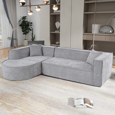 Modern Style Modular L-Shape Sectional Sofa, Sponge Sectional Sofa Couch with two throw pillows for Living Room, Study