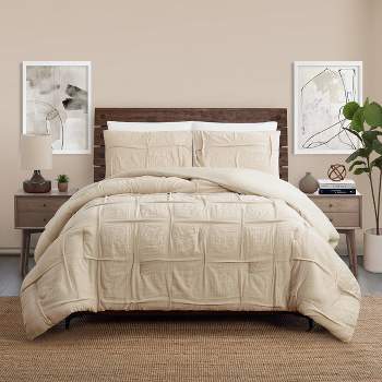 3pc Riley Pleated Comforter Set Cream - Laurel & Mayfair