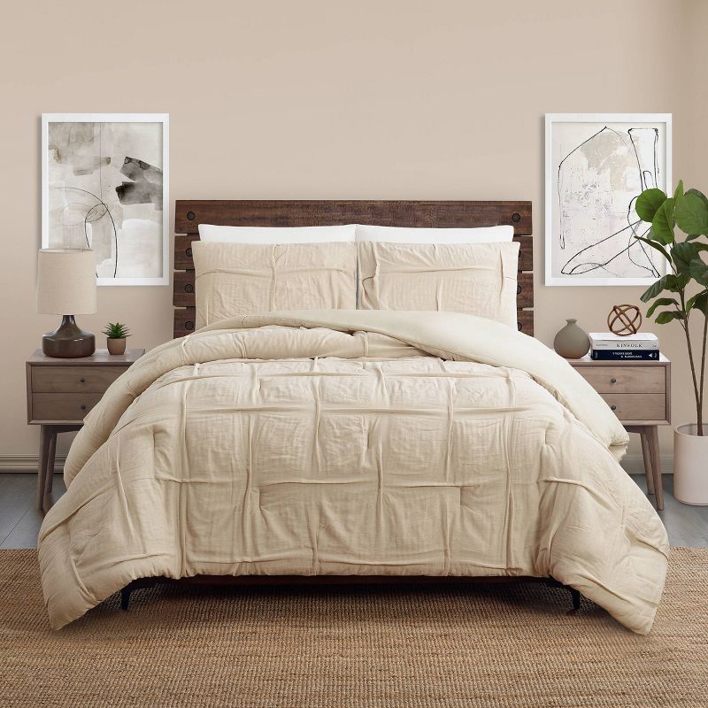3pc Riley Pleated Comforter Set Cream - Laurel &#38; Mayfair, 1 of 8