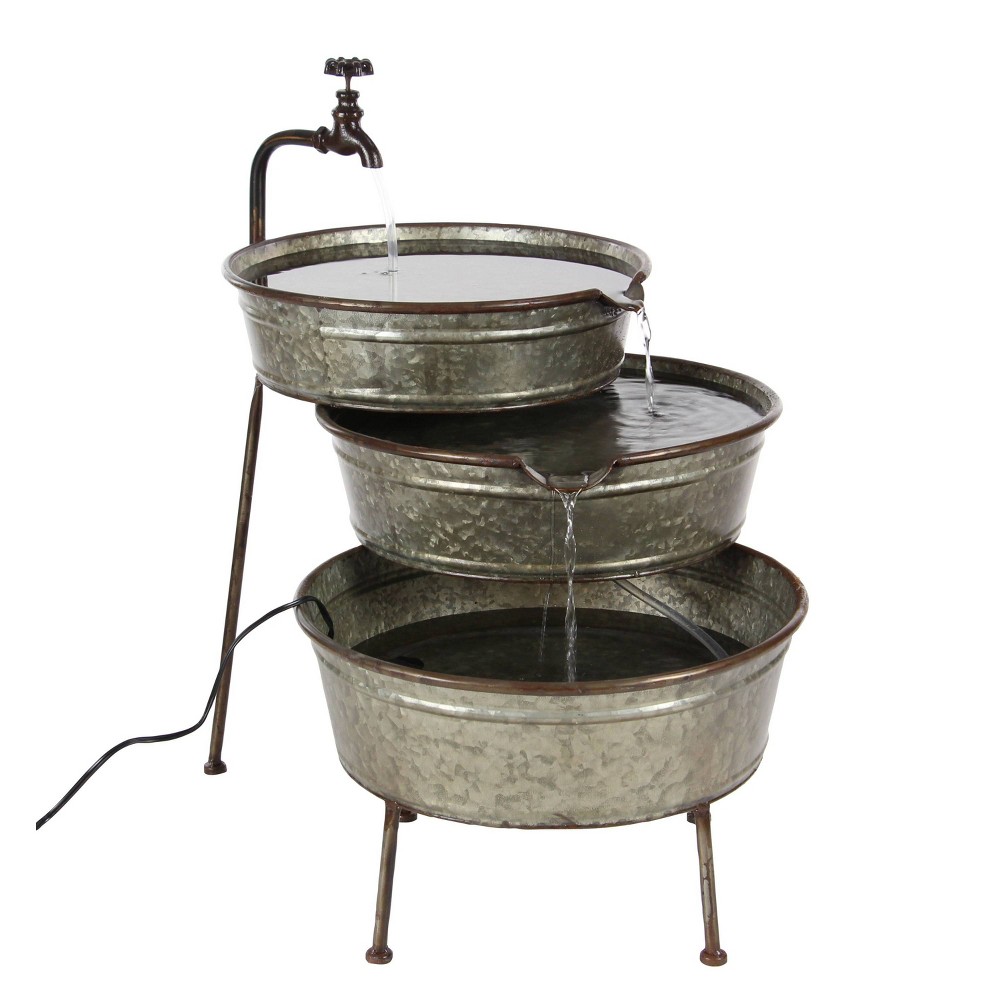 Photos - Fountain Pumps 26" x 30" Farmhouse Metal Fountain Gray - Olivia & May: Indoor/Outdoor, Rustic Garden Decor, Electric Waterfall Feature